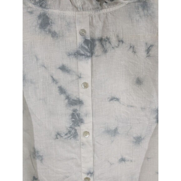 C & C California Linen Hoodie Blouse Sz 2X Tie Dye White Gray Tunic Button Back - Picture 9 of 10